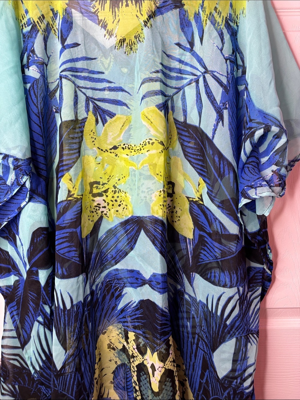 Vibrant Blue & Lime Sheer Beach Cover-Up - Picture 7 of 7